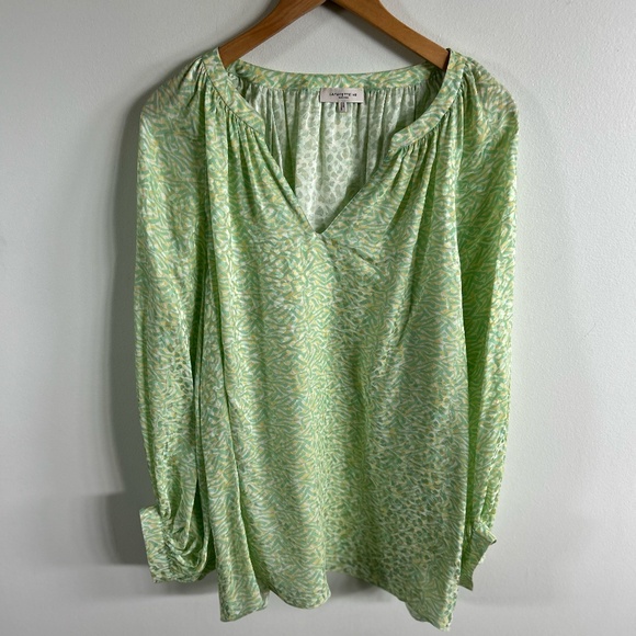 LAFAYETTE 148 BLOUSE GREEN YELLOW WOMENS XL - Picture 1 of 7
